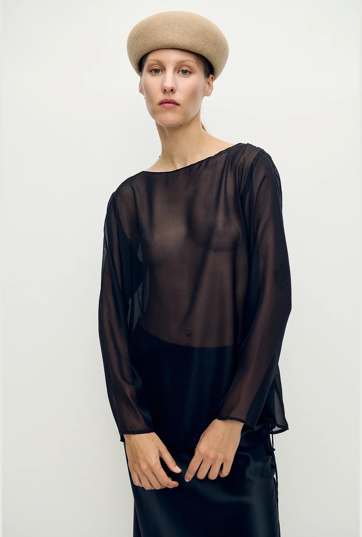 SILK LAUNDRY CHIFFON AUDREY TOP - BLACK