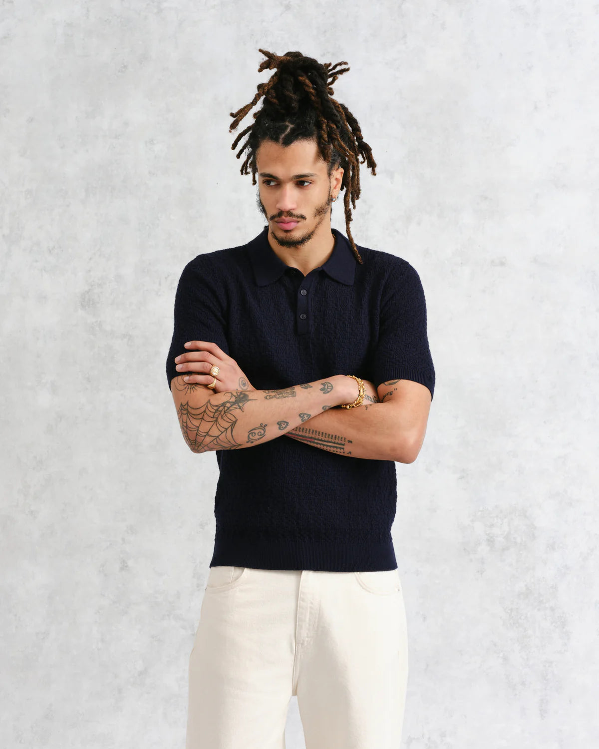 WAX LONDON NAPLES TEXTURED-CHECK STITCH POLO - 3 COLORS