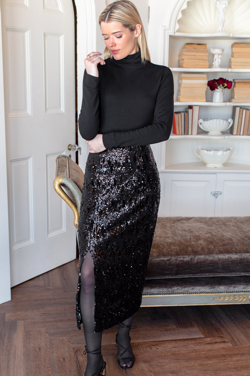EMERSON FRY SEQUIN PENCIL SKIRT - BLACK SEQUIN