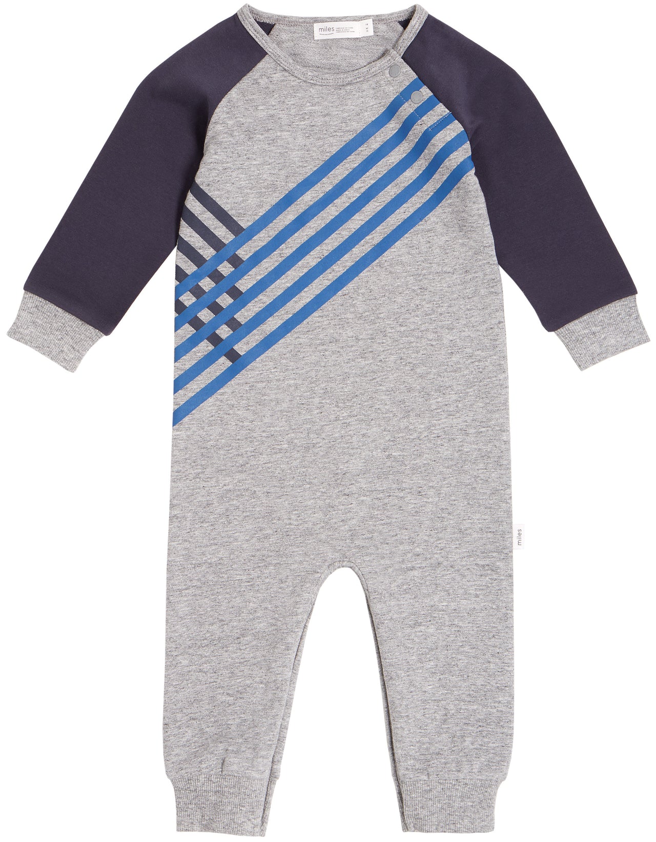 MILES INFANT TRACK KNIT PLAY SUIT - HEATHER GREY/BLUE