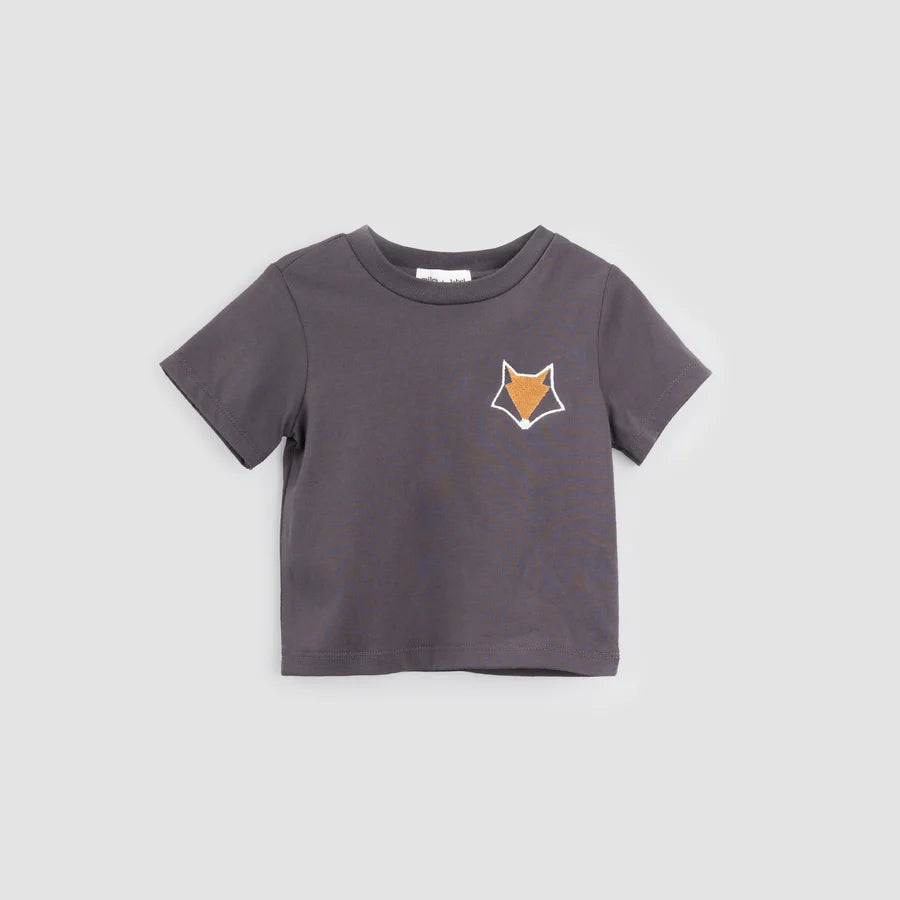 MILES INFANTS FOX EMBROIDERY ON GREY T-SHIRT