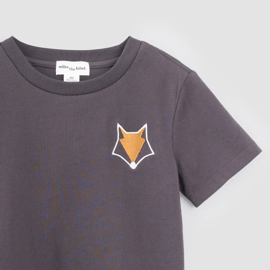 MILES KIDS FOX EMBROIDERY ON GREY T-SHIRT