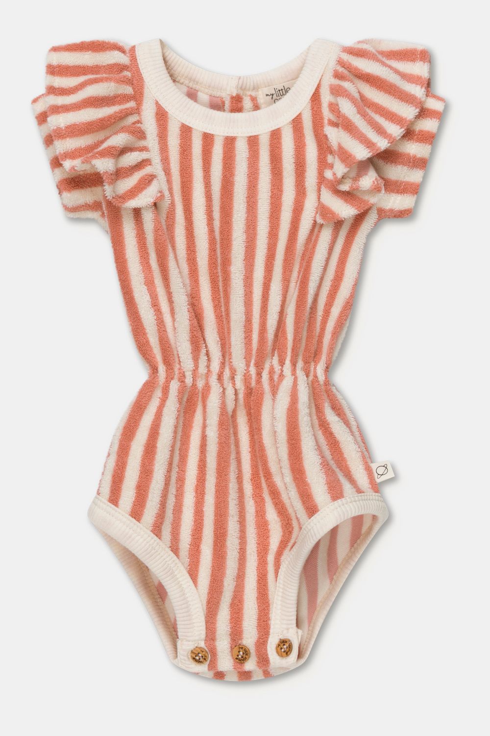 MY LITTLE COZMO TOWELING STRIPE BABY ROMPER - CORAL