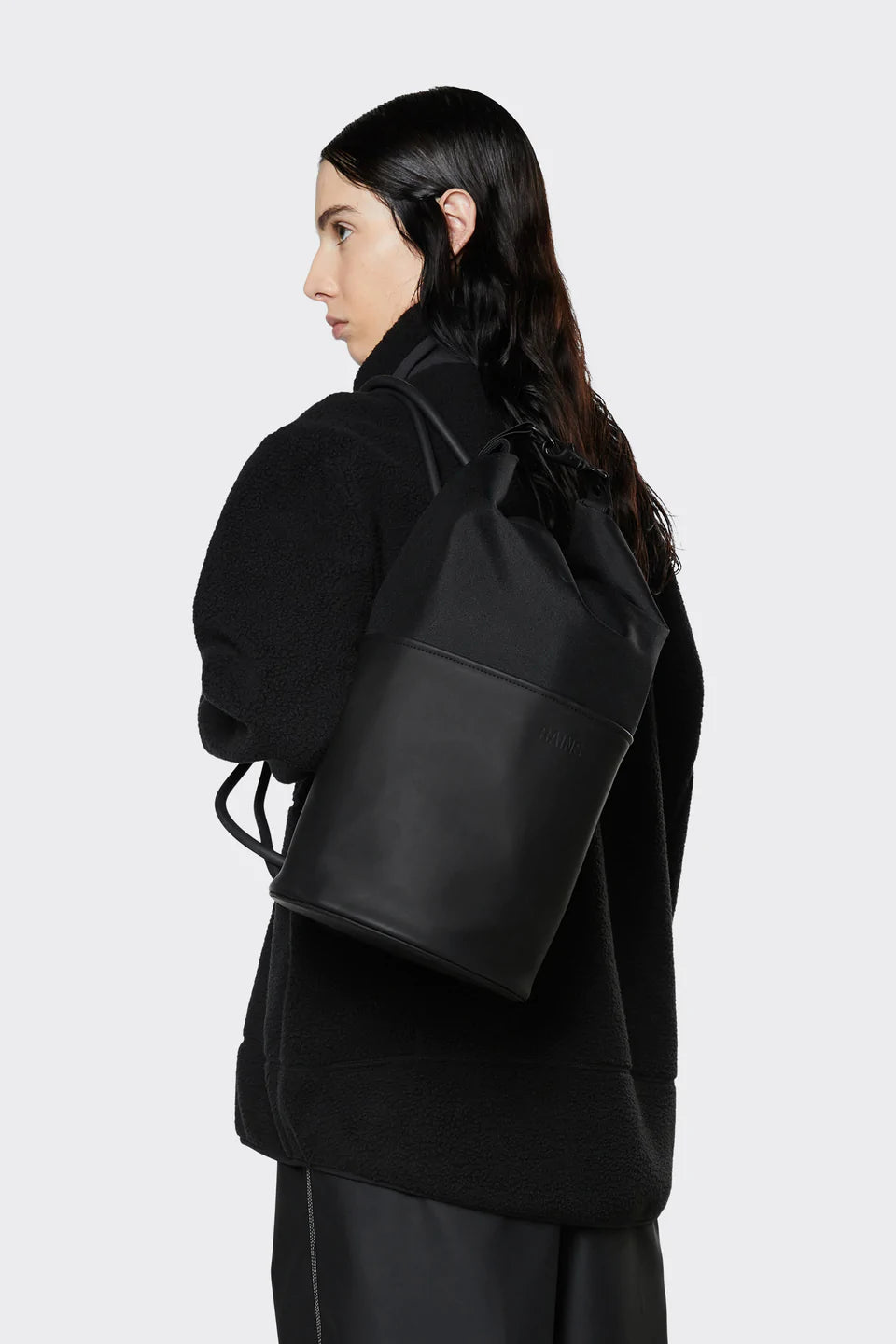 Rains Sling Bucket Bag Mini In Black Colourblock for Women