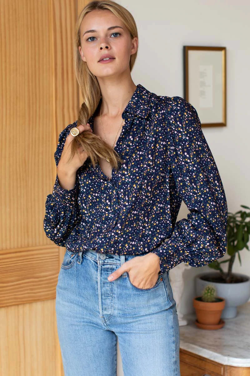 EMERSON FRY BUTTON DOWN BLOUSE - NAVY