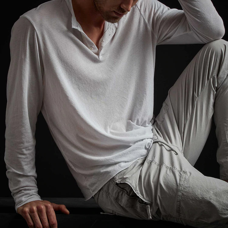 JAMES PERSE MENS LONG SLEEVE HENLEY - WHITE