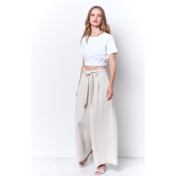 COREY LYNN CALTER COLETTE WIDE LEG PANT WITH TIE - OATMEAL