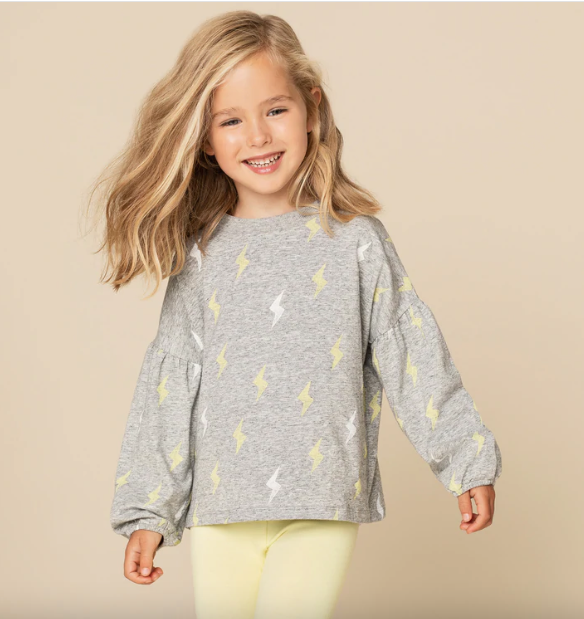 MILES THE LABEL LIGHTING BOLT GIRLS L/S TOP - HEATHER GREY