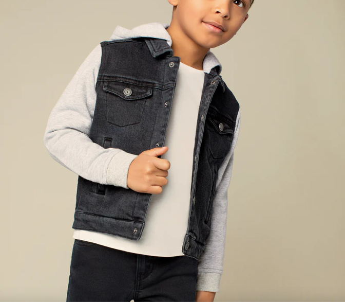 MILES THE LABLE KIDS HOODED AND BLACK DENIM JACKET