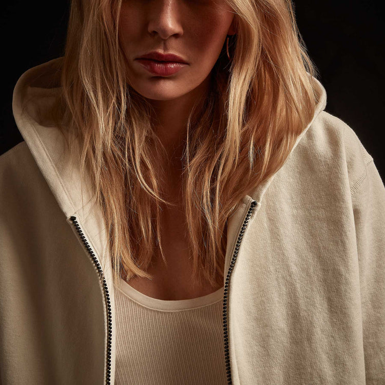 JAMES PERSE WOMENS OVERSIZE FRENCH TERRY ZIP HOODY - ALABASTER