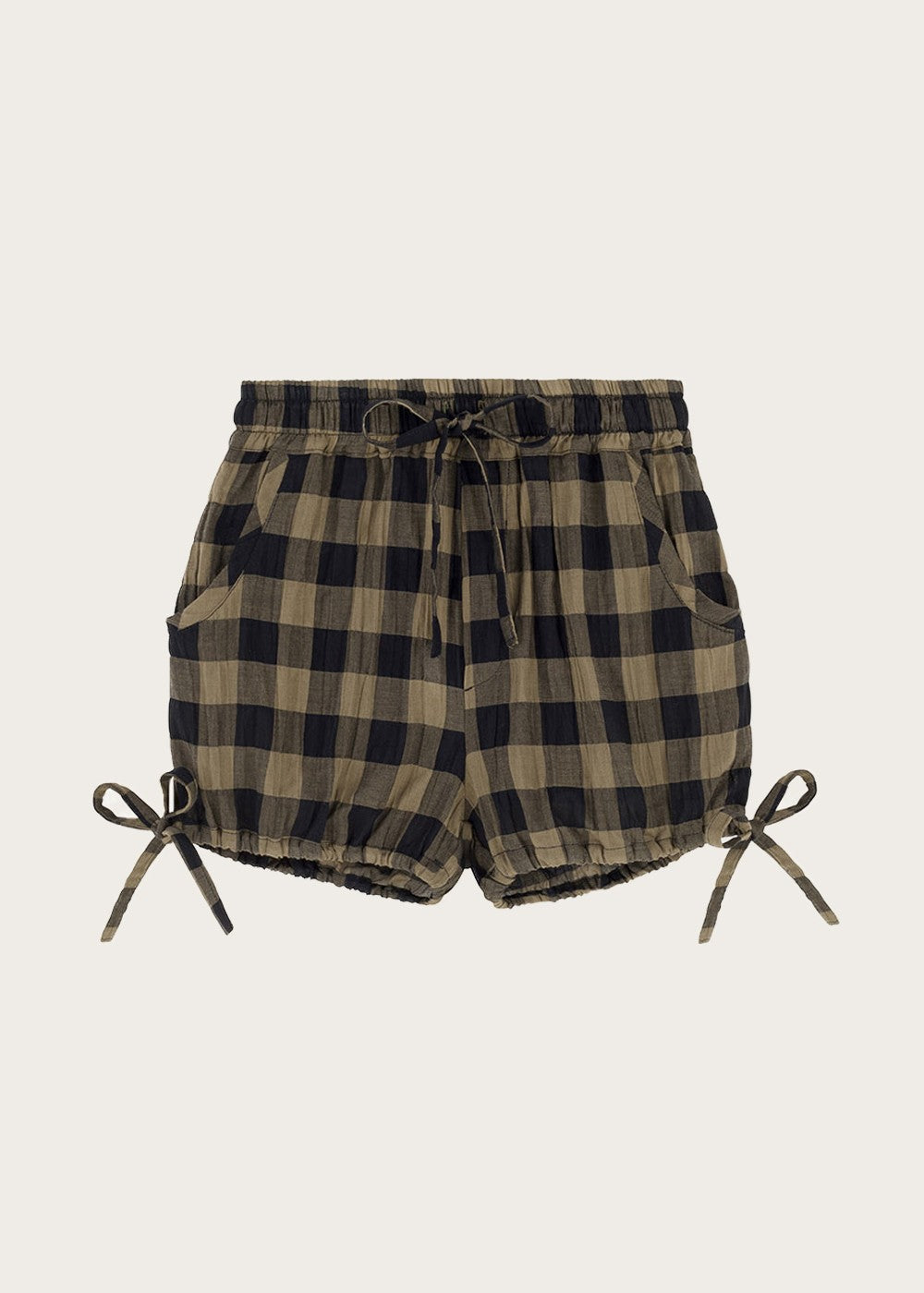 KIDS ON THE MOON BLOOMERS SHORTS - KHAKI CLASSIC CHECK